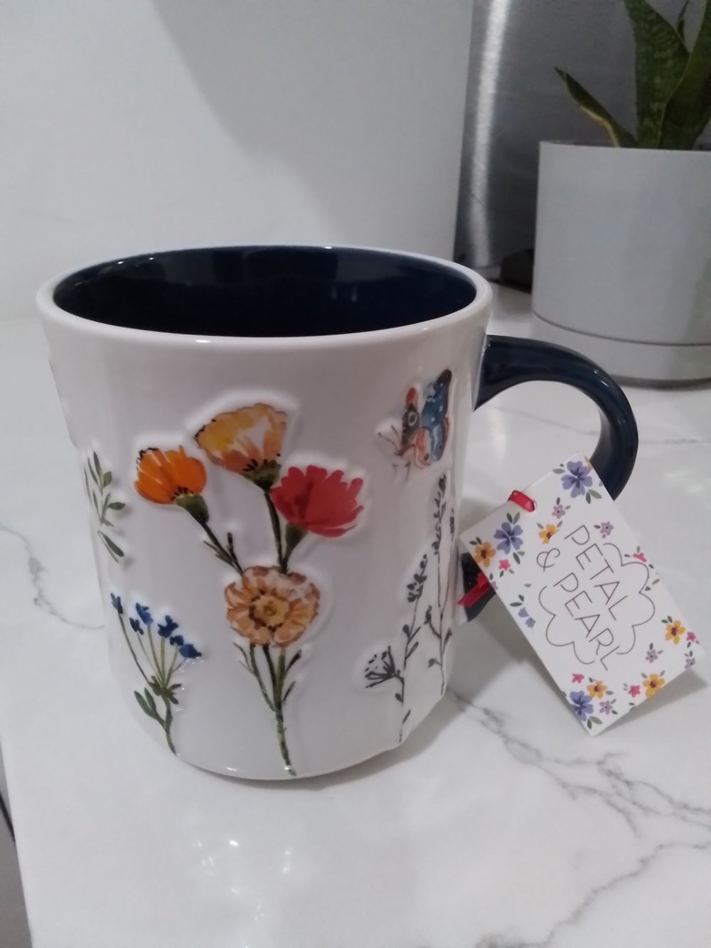 Petal & Pearl Floral Ceramic Mug - Navy Interior